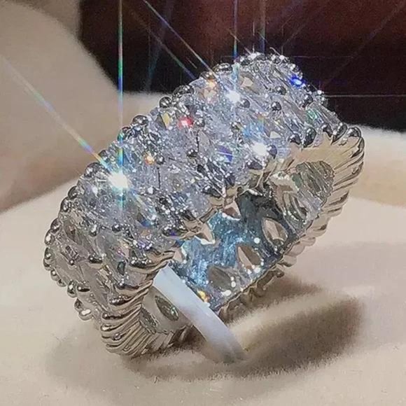 NEW ETERNITY BAND 925 STERLING SILVER DIAMOND RING, CUTE RING, SHINY RING. - Picture 2 of 6